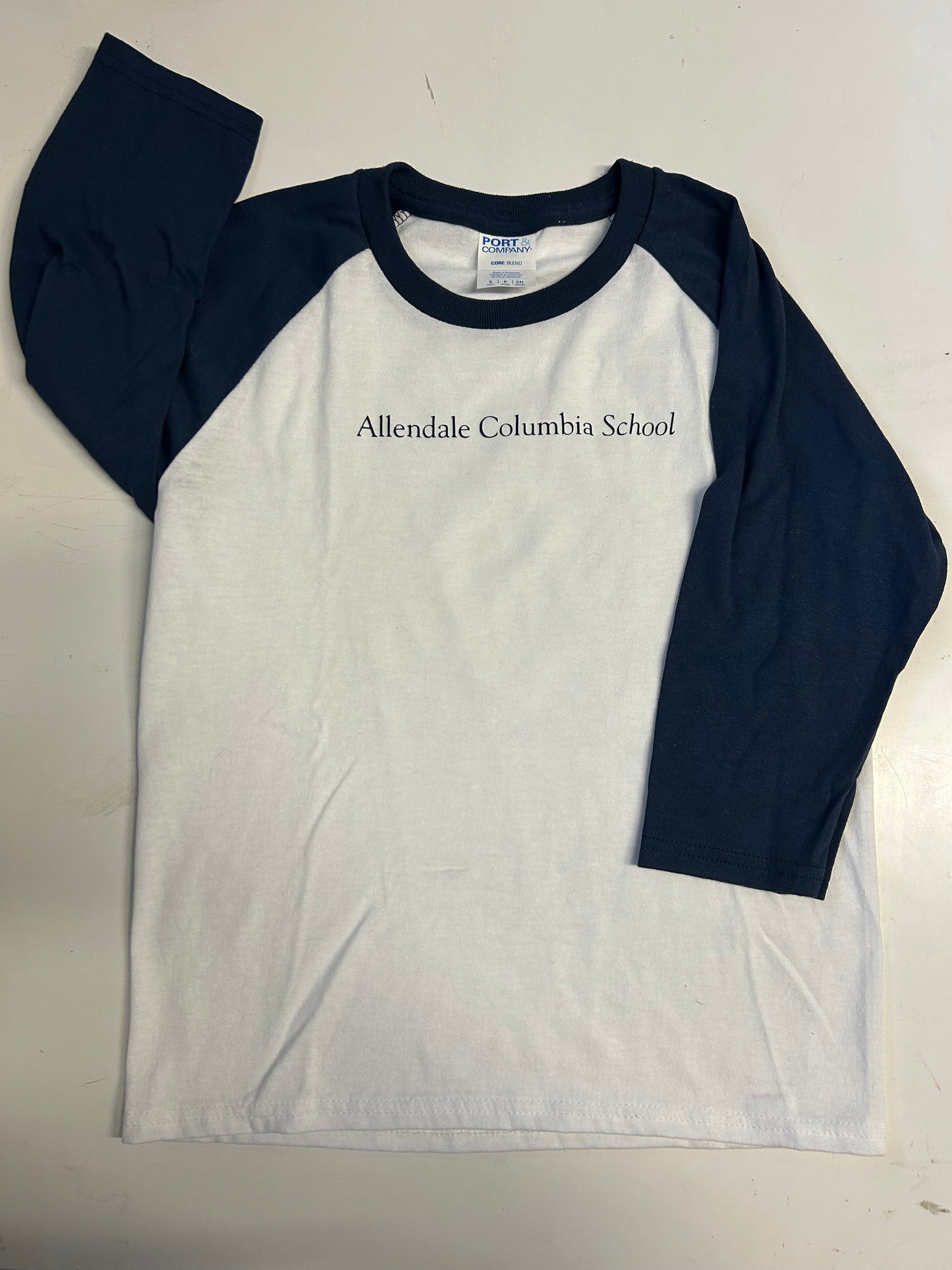 White and Navy Baseball-Style Long Sleeve T-Shirt