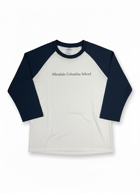 White and Navy Baseball-Style Long Sleeve T-Shirt