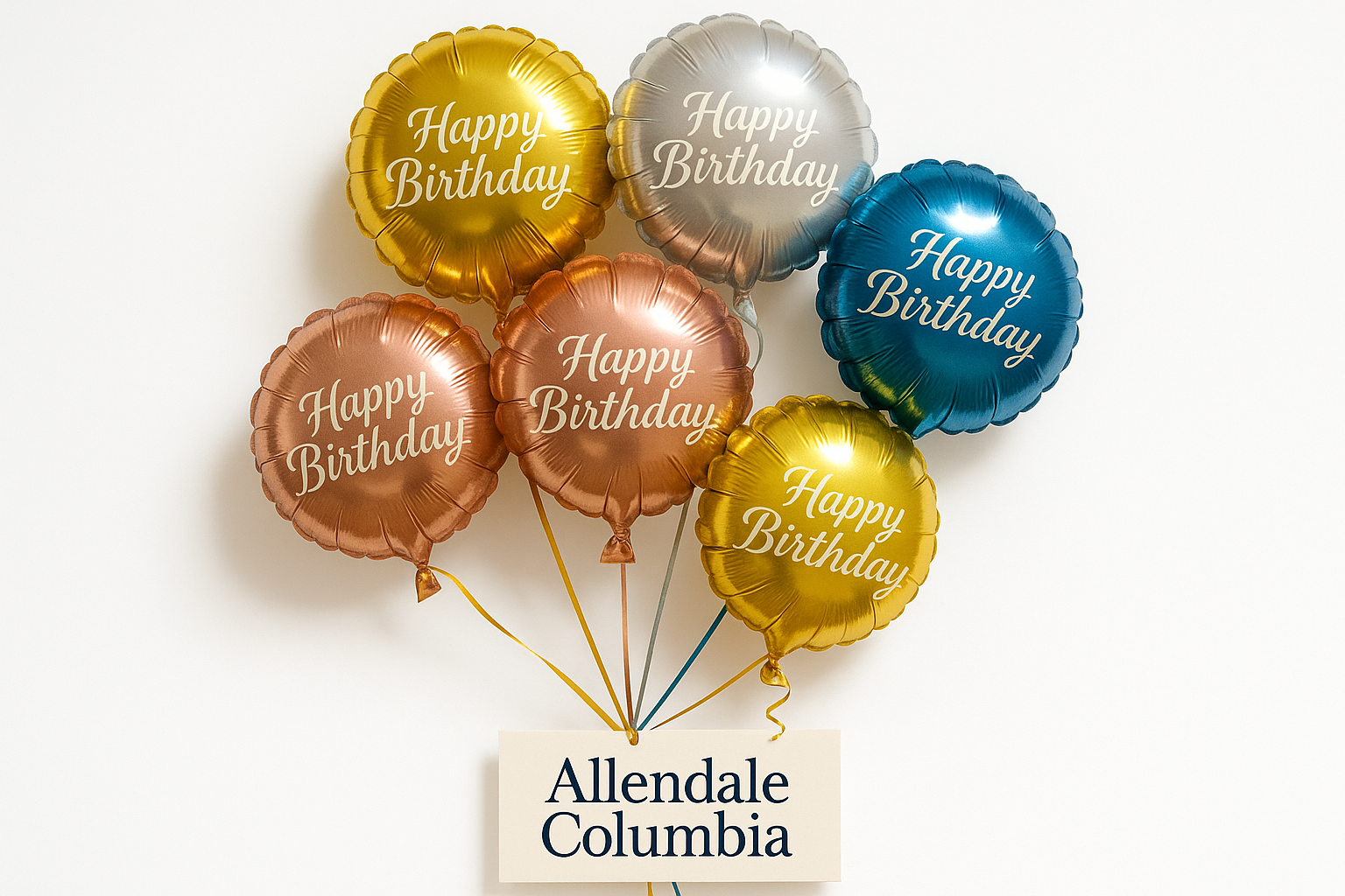 have all the balloon strings attached to the card