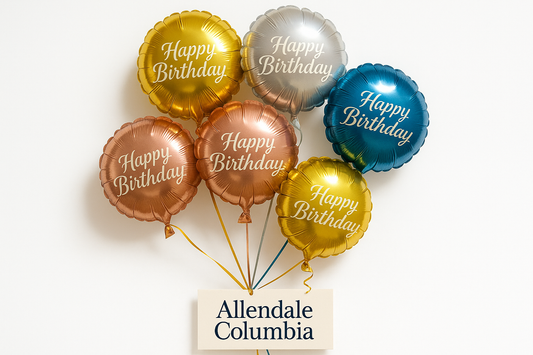 have all the balloon strings attached to the card